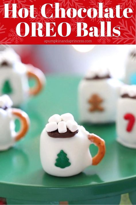 Oreo Ball Recipe, Christmas Oreo Balls, Oreo Balls Christmas, Oreo Ball, Christmas Oreo, Christmas Desserts Kids, Hot Cocoa Mugs, Desserts Christmas, Xmas Treats