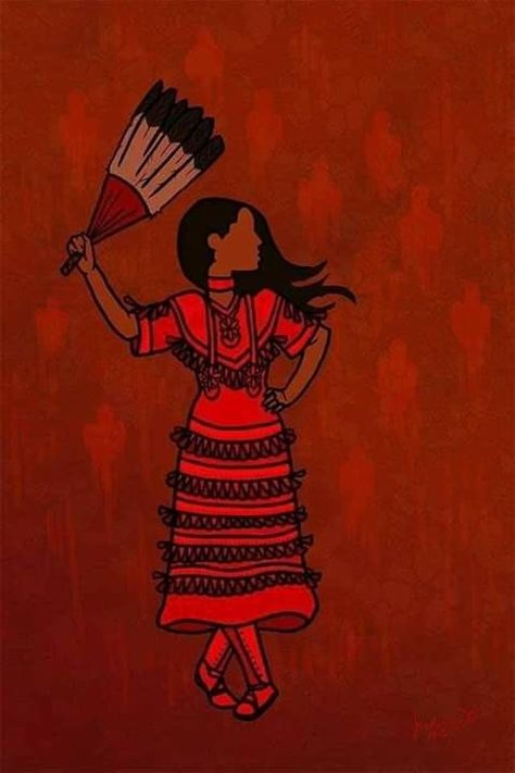 From Red Handed Warrior Society Earth Dress, Indigenous Pride, Mmiw Awareness, Native Drawings, Native American Drawing, Red Dress Day, Jingle Dress, Native Artwork, Native American Baskets