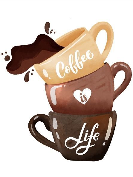 Coffee Cups Illustration, Sublimation Background Designs Free, Free Coffee Printables, Coffee Images Pictures, Coffee Illustration Graphics, Sublimation Ideas T Shirts, Coffee Stickers Printable, Coffee Sublimation Designs, Coffee Cups Design