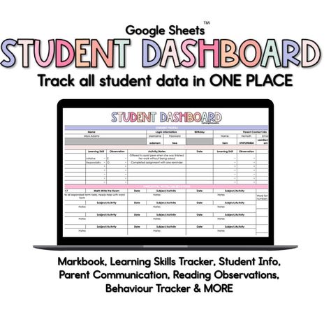 Are you sick of having tons of tabs open or your data binders all over the place?! Come report card writing having to look through various binders and digital documents to find what you are looking for? I know I was...so I created The Student Dashboard! The solution is The Student Dashboard All student data tracking in ONE convenient spot. It is editable to suit your needs. Each student gets ONE TAB where you for you to track everything you need. Includes -PDF download with link to Google Sheets Teacher Data Tracking, Intervention Data Tracking, Digital Data Tracking For Students, Data Tracking For Teachers, Data Tracking For Students, School Registrar, Student Data Binders, Teach Ag, Student Data Tracking