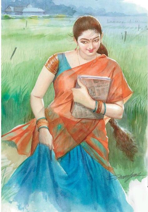 Tamil Hot, Indian Women Painting, Indian Art Gallery, Beautiful Art Paintings, Female Art Painting, Beauty Art Drawings, Cartoon Girl Drawing, Comic Art Girls, Painting Of Girl