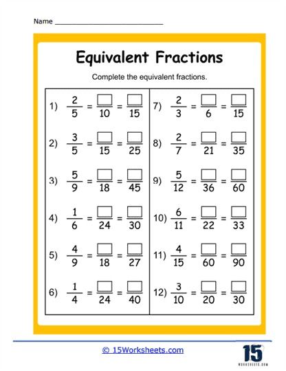 Equivalent Fractions Worksheets - 15 Worksheets.com Equivalent Fractions Worksheet, Teaching Map Skills, Worksheets For Grade 5, Numerator And Denominator, Teaching Maps, Finding Equivalent Fractions, Understanding Fractions, Fraction Lessons, Negative Integers