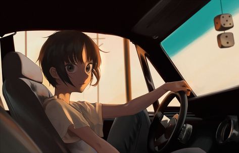 Litra on Twitter: "study… " Driving Car Art Reference, Anime Car, Anime Driving Car, Anime In Train, Anime Driving Aesthetic, Girl Looking Out Car Window, Train Illustration, Scene Drawing, Gothic Anime