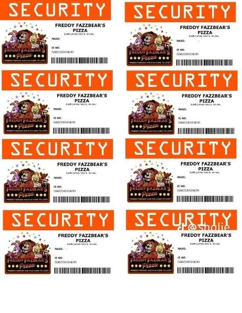 Fnaf Security Guard Badge, Daycare Pass Fnaf, Fnaf Security Badge Printable, Fnaf Security Room, Fnaf Security Breach Birthday Party, Fnaf Security Badge, Security Breach Birthday Party, Fnaf Badge, Fnaf Props Diy