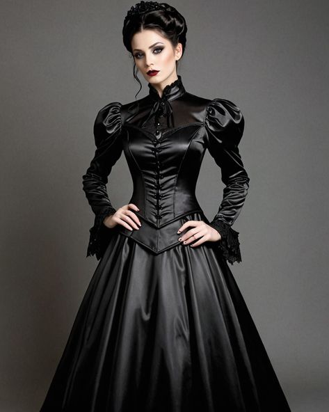 Witches Clothes, Vampy Style, Black Victorian Dress, Masquerade Ball Dresses, La Traviata, Full Maxi Skirt, Witch Outfit, Victoria Dress, Goth Outfits