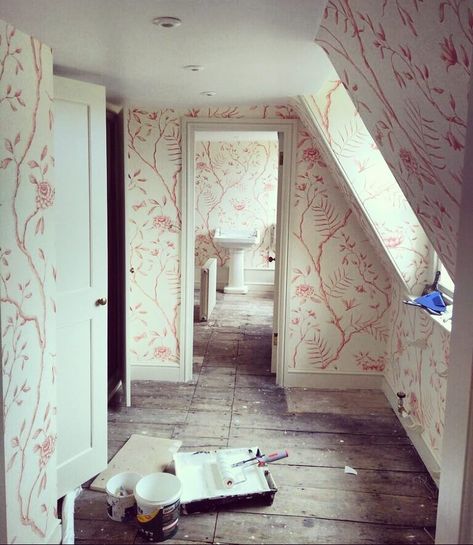 Rosanna Bossom Ltd on Instagram: “Lewis & Wood - Jasper Peony taking you from Dressing Room to Bathroom... 🌸🌷 . . . . #wallpaper #interiordesign #lewisandwood…” Jasper Peony Wallpaper, Wallpaper Dressing Room, Dressing Room Wallpaper, Wood Panneling, Mural Inspiration, Walk In Closet Design, Peony Wallpaper, Attic Rooms, Wood Wallpaper