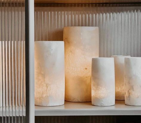 "Unique Handmade white alabaster stone, handmade from crystallized rock in the Sahara desert. An arrangement of these candle holders gives any room a magical and warm glow  Price includes expedited DHL shipping Approximate dimensions (in.): Small: 6\" H x 2½\" W  Medium: 8\" H x 3½\" W Large: 10\" H x 4½\" W Care instructions; wipe with a dry cloth." Alabaster Candle Holder, Bedroom Items Decor, Arch Wall Mirror, Moroccan Ceiling, Brass Ceiling Lamp, Arch Wall, Alabaster Stone, White Alabaster, Pinterest Room Decor