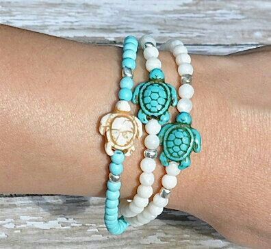 . Swimming Sea, Rustic Bracelet, Sea Turtle Bracelet, Beachy Jewelry, Turtle Jewelry, Bracelets Beaded, Turtle Bracelet, Beads Bracelet Design, Bracelets Set