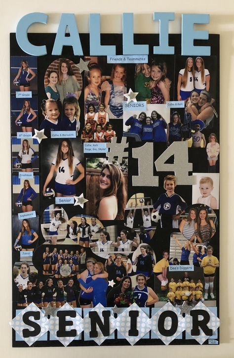 Senior Basketball Board Ideas, Senior Night Picture Board, Cute Senior Night Posters, Senior Sports Boards, Senior Board Ideas Cheerleading, Senior Boards For Sports, Senior Poster Board Ideas Cheer, Posters For Volleyball, Senior Poster Board Ideas Volleyball