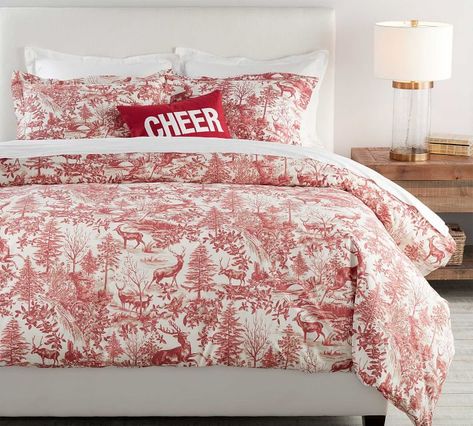 Cottagecore Comforter, Bed Cottagecore, Classic Bedding, Cotton Comforter Set, Toile Print, Bed Ensemble, Toile Pattern, Neutral Bedding, Christmas Bedding