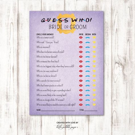 Friends Bridal Shower Theme, Friends Themed Wedding, Tv Show Friends, He Said She Said, Friends Bridal, Bachelorette Party Planning, Bridal Bachelorette Party, Bachelorette Party Games, Friends Wedding