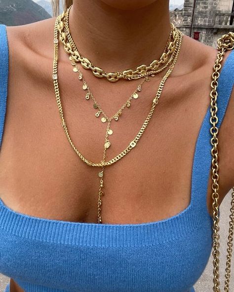 Greece Fits, Gold Necklace Stack, Necklace Stacks, Eclectic Necklace, Neck Stack, Jewelry Stack, Summer Shoot, Lifestyle Shoot, Necklace Stack