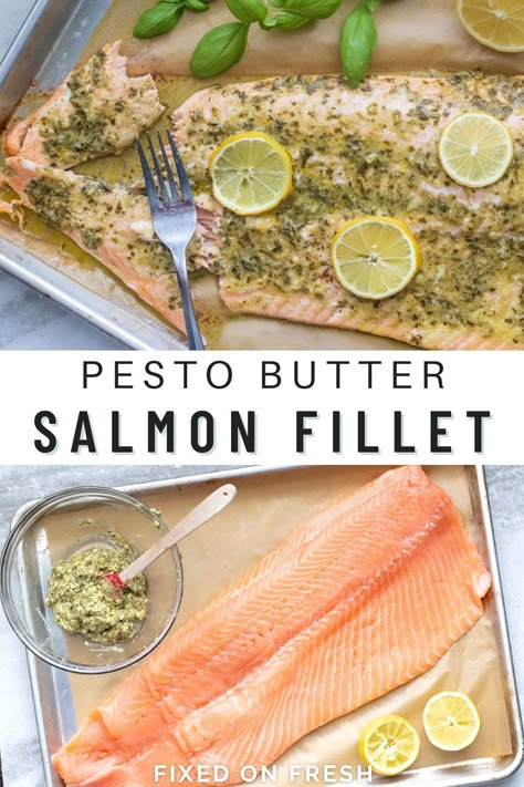 Butter Pesto Salmon, Pesto Salmon Recipes, Pesto Butter Salmon, Basil Butter Recipe, Salmon Pesto, Pesto Butter, Basil Butter, Low Carb Salmon, Pesto Recipes