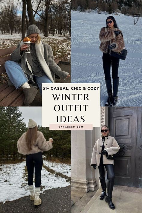 Stay ahead of the curve with winter outfit ideas inspired by the latest winter trends. From cozy layering pieces to effortlessly chic winter looks, these styles blend cute aesthetics with on-trend vibes. Discover casual winter outfit inspo that works for every occasion, featuring timeless staples and must-have cold weather fashion. Save this for your ultimate guide to winter trends and outfit ideas for 2024 2025! Cozy Winter Outfits 2024, Winter Looks For Women 2024, Cold Weather Outfits Winter Snow, Winter Fits New York, Style For Cold Weather, Winter Outfit Trends 2024/2025, Walking Around Nyc Outfit Winter, Outfits For Montana Winter, Fairbanks Alaska Outfits Winter