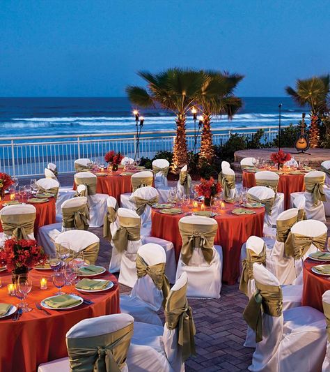 Tropical reception setup in Daytona Beach, Florida Florida Honeymoon, Florida Beach Wedding, Daytona Beach Florida, Florida Wedding Venues, Wedding Venues Beach, Affordable Wedding Venues, Best Wedding Venues, Daytona Beach, Trendy Wedding