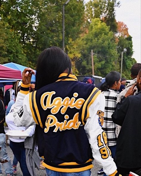 Hbcu Letterman Jacket, Ncat Aggies Homecoming Outfits, Ncat Aggies Decision Day, Ncat Aggies Aesthetic, Ncat Aggies, Hbcu Aesthetic, Hbcu Outfits, Hbcu Homecoming, Hbcu Colleges