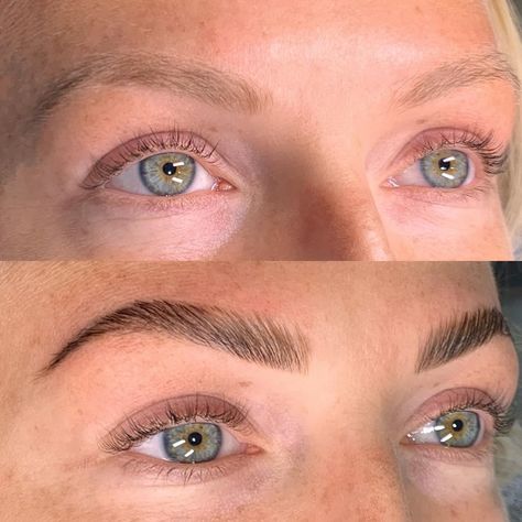 Brow Lamination Blonde Hair, Brow Lamination And Tint Blonde, Micro Blading Eyebrows For Blondes, Dark Blonde Microbladed Eyebrows, Micro Blading Eyebrows Blonde, How To Do Brows, Phi Brows, Straight Brows, Brow Studio