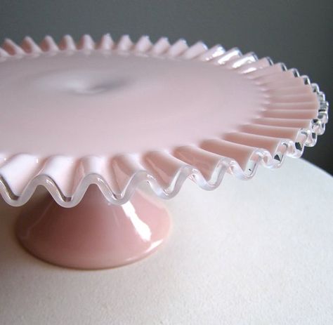 Fenton Silver Crest Pink Milk Glass Cake by BarkingSandsVintage, $425.00 Pink Milk Glass, Milk Glass Cake Stand, Diy Cake Stand, Vintage Cake Plates, Milk Glass Collection, Pedestal Cake Plate, Cake Pedestal, Fenton Glassware, The Whoot