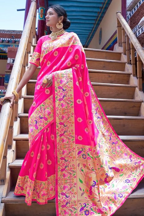 Yeola Paithani Sarees, Yeola Paithani, Saree Blouse Design, Paithani Silk Saree, Camera Tricks, Paithani Saree, Paithani Sarees, Silk Saree Blouse Designs, Silk Saree Blouse