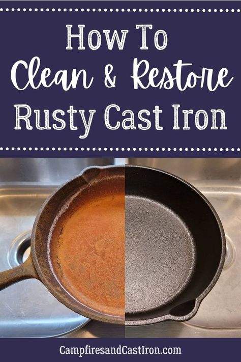 Cleaning Rusty Cast Iron, Rusted Cast Iron Skillet, Rusty Cast Iron Skillet, Cleaning Cast Iron Pans, Restore Cast Iron, Cleaning Cast Iron Skillet, Season Cast Iron Skillet, Remove Rust Stains, Cast Iron Care