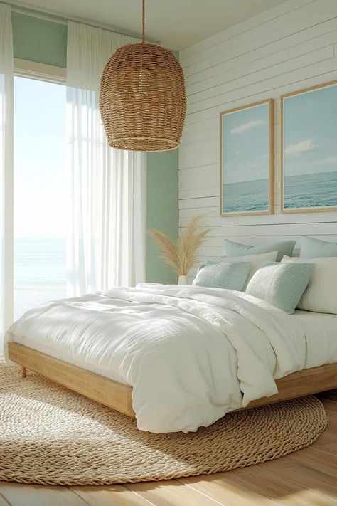 59 Dreamy Pastel Bedroom Ideas You'll Love Summer Beach Bedroom, Coastal Girls Bedroom, Pastel Bedroom Ideas, Beachy Bedroom, Pastel Bedroom, Ocean Hues, Coastal Bedding, Beachy Room, Beachy Vibes