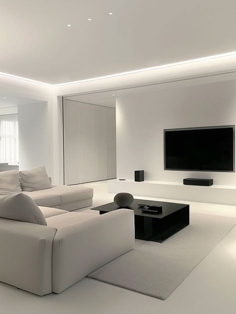 Full White House Interior, White And Grey House Aesthetic, Minimalist And Modern Living Room, Home Interior Design Apartments, Monochrome Living Room Ideas, All White Living Room, Light Interior Design, Modern Carpets Design, Life By The Sea