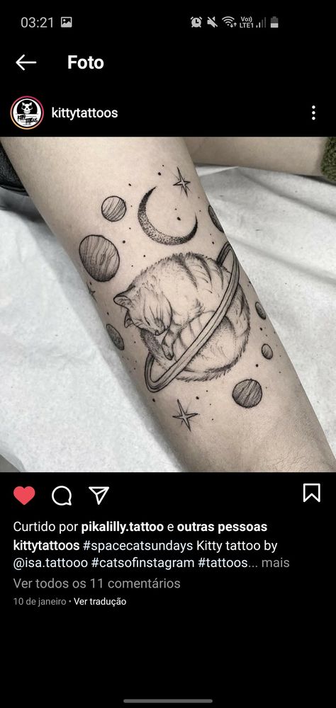 Cat Planet Tattoo, Space Cat Tattoo, Outer Space Tattoo, Void Cat, Outer Space Tattoos, Tattoo Space, Space Vibes, Solar System Tattoo, Tier Tattoo