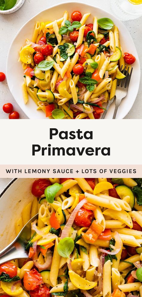 This pasta primavera is light, fresh and cooks up in under 30 minutes making it perfect for busy spring and summer weeknights. It combines tender pasta with a variety of colorful vegetables all tossed in a simple lemon parmesan sauce. Lemon Parmesan Sauce, Primavera Sauce, Crockpot Pasta, Pasta Primavera, Parmesan Sauce, Colorful Vegetables, Bird Food, Sheet Pan Recipes, Good Healthy Recipes