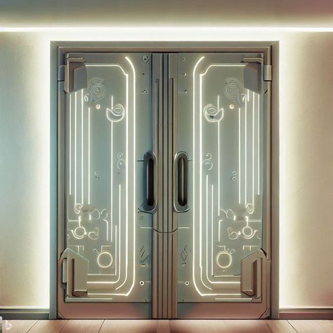 Sci Fi Door Design, Futuristic Door Design, Sci-fi Door, Haunted Spaceship, Sci Fi Office, Futuristic Door, Scifi Door, Spaceship Door, Sci Fi Interior