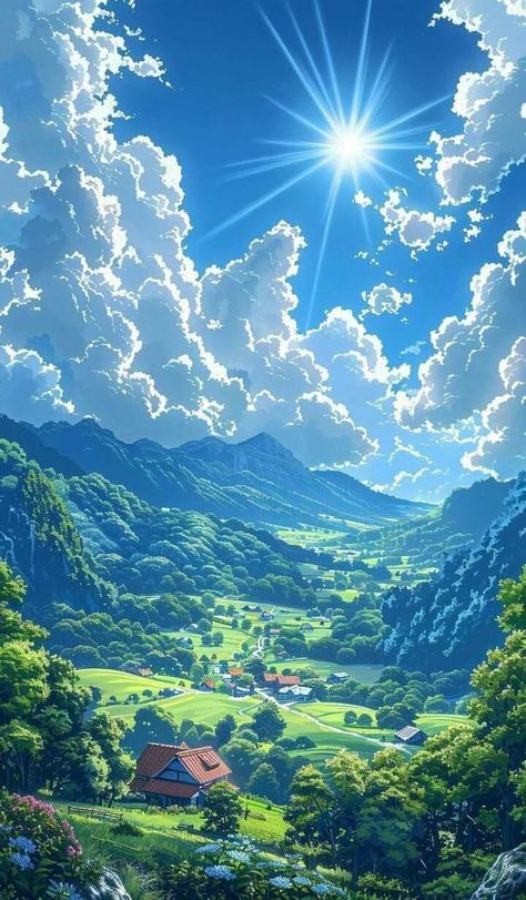 Aesthic Banners, Interesting Wallpapers, Hacker Room, Sky Anime, Dreamy Artwork, Cover Journal, Dreamy Landscapes, Wallpaper Animes, Beautiful Locations Nature