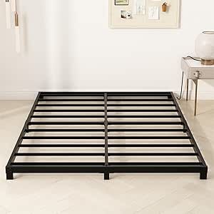 Goth Bed Frame, Short Bed Frame, Aesthetic Bed Frames, Low Bed Frames, Floor Bed Ideas For Adults, Black Bed Frames, Bed Frame Low, Cheap Bed Frame, Full Metal Bed Frame