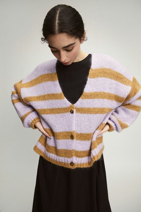 Ethical Clothing, Cardigan Fashion, Christmas Collection, Knit Outfit, Christmas Special, Color Stripes, Brown Color, Sustainable Fashion, The Row