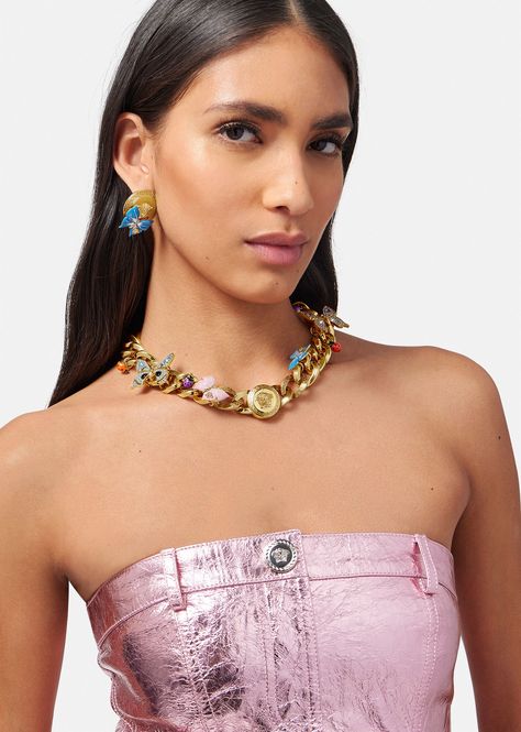 Versace Women's Crystal Butterflies Chain Necklace in Gold | Versace US Versace Jewellery, Crystal Butterflies, Necklace For Wedding, Versace Necklace, Versace Jewelry, Shoes Drawing, Versace Home, Versace Accessories, Dua Lipa