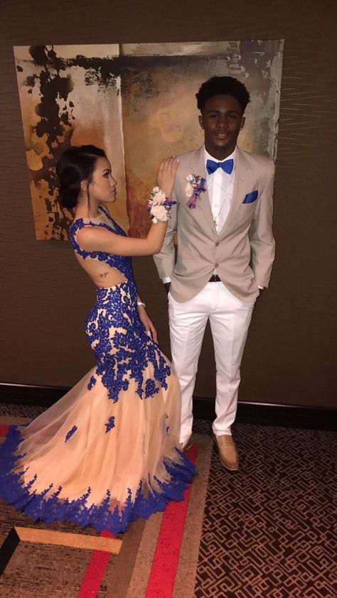 cute dress. nice tux and blue tie to match her Prom Goals, Prom Couples, Royal Blue Lace, Backless Evening Dress, Royal Blue Prom Dresses, Prom Photos, Prom Style, Prom Looks, Prom Pictures