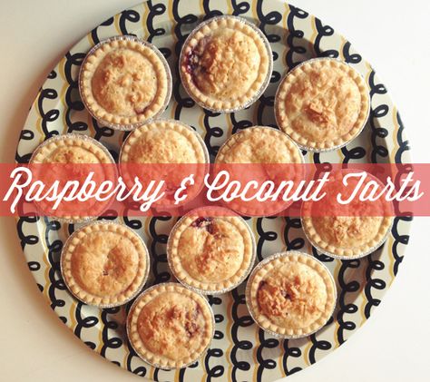 Oh So Lovely Vintage: Recipe for raspberry & coconut tarts! Raspberry Coconut Tarts, Strawberry Jam Tarts, Coconut Tart Recipe, Easy Tart Recipes, Coconut Jam, Dessert Squares, Coconut Tart, Jam Tarts, Raspberry Coconut