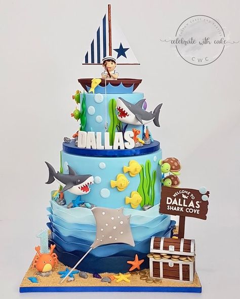 Undersea Cake, Ocean Themed Wedding, Sailor Cake, Shark Birthday Cake, Marine Cake, Birthday Cake Kids Boys, Nemo Cake, Shark Birthday Cakes, Sea Cake