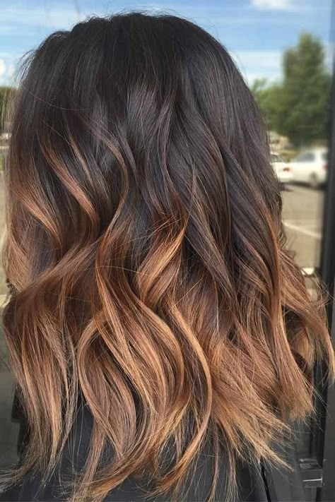 Espresso Ombre Hair, Brunette Ombre Straight Hair, Brown Red Orange Ombre Hair, Orange Highlights On Dark Hair, Dramatic Ombre Hair, Sombre Brown Hair, Sunflower Hair Color Ombre, Ginger Ombre Hair, Brunette Ombre Hair