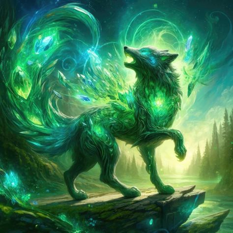 Elemental Wolf Art, Fantasy Wolves Mythical Creatures, Fantasy Elemental Creatures, Fantasy Wolf Art, Mystical Wolf Art, Elemental Wolf, Wolf Fantasy Art, Element Animals, Wolf Art Fantasy