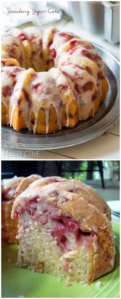 The most amazing Fresh Strawberry Yogurt Cake you will ever taste! @spicyperspectiv Strawberry Yogurt Cake, Fresh Strawberry Cake, A Spicy Perspective, Strawberry Cake Recipes, Dessert Aux Fruits, Yogurt Cake, Strawberry Yogurt, Bundt Cakes Recipes, Monkey Bread