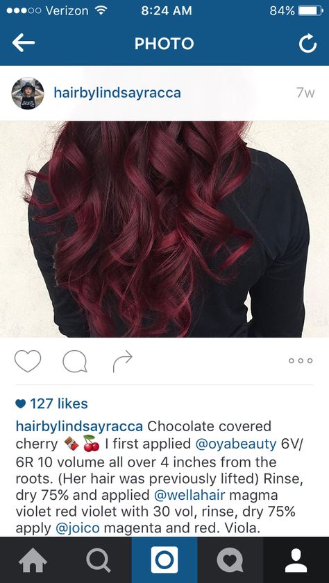 Two Colour Hair Color Combos, Country Hair, Hair Formula, Color Formulas, Hair Color Formulas, Hair Color Burgundy, Hair Color Crazy, Chocolate Covered Cherries, Wella Color