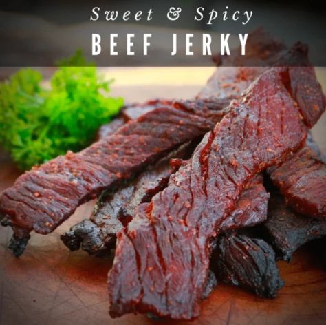 Sweet And Spicy Beef Jerky | Bradley Smoker Thai Beef Jerky Recipe, Sweet And Spicy Beef Jerky Recipe, Cobia Recipes, Spicy Beef Jerky Recipe, Sweet And Spicy Beef, Jerky Marinade Recipes, Beef Jerky Marinade, Spicy Beef Jerky, Venison Jerky Recipe