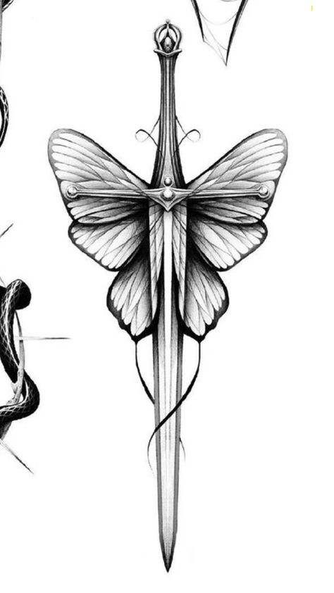 Dagger Butterfly Tattoo, Butterfly Swords, Butterfly Tattoos Images, Tattoo Themes, Tattoo Butterfly, Sharpie Tattoos, Clever Tattoos, Joker Tattoo, Hip Tattoos Women