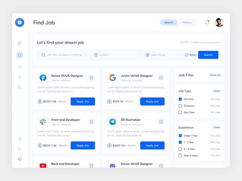 Job Finder Dashboard by Azhar Dwi🐼 for Vektora on Dribbble Search Ui, Apply Job, Job Website, Job Seeking, Jobs For Teachers, Ui Design Website, App Design Inspiration, Job Portal, Dashboard Design