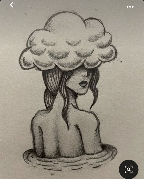 Clouds And Rain Drawing, Head In The Clouds Painting, Cloud Person Drawing, Head In The Clouds Art, Head In The Clouds Drawing, Head In The Clouds Tattoo, Spiderman Pixel Art, Drawing Feelings, Pencil Drawings Of Flowers