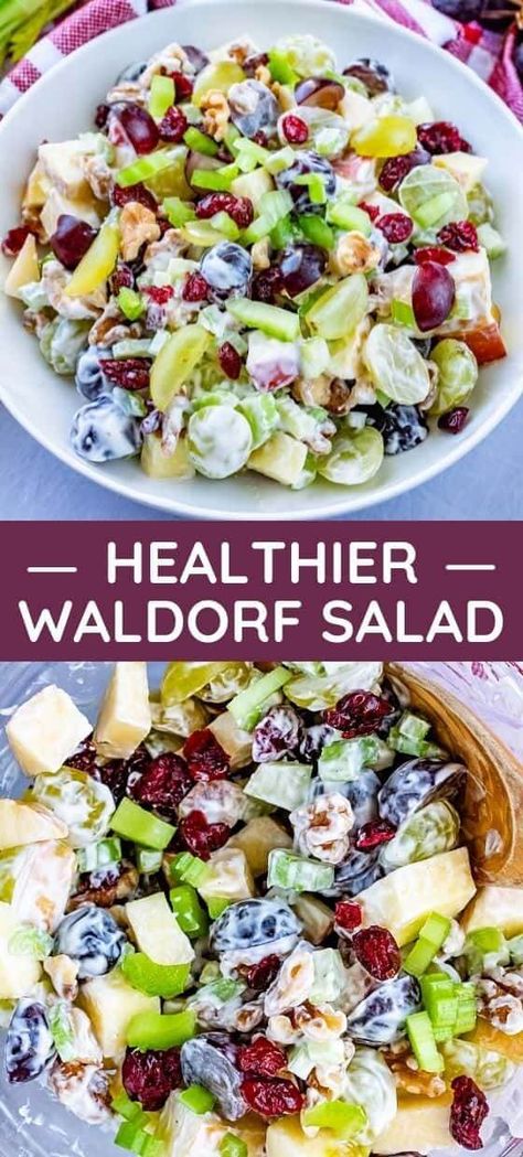 Healthier Waldorf Salad Recipe - How to Make it... Waldorf Salad Recipe Healthy, Easy Waldorf Salad, Light Salad Recipes, Salad Guide, Waldorf Salad Recipe, Cold Salad Recipes, Apple Salad Recipes, Waldorf Salad, Light Salad