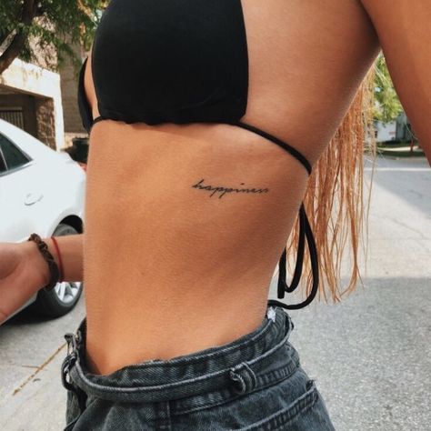 Rib Tattoos For Guys, Happiness Tattoo, Rib Tattoos For Women, Small Girl Tattoos, Tiny Tattoo, Cute Small Tattoos, Cute Tattoos For Women, Small Tattoo Designs, Rib Tattoo