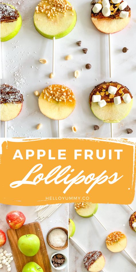 Fun Apple Snacks, Fall Snacks Kids, Fruit Lollipops, Apple Recipes For Kids, Fall Party Snacks, Dessert For Kids, Preschool Cooking, Apple Snacks, Apple Treat