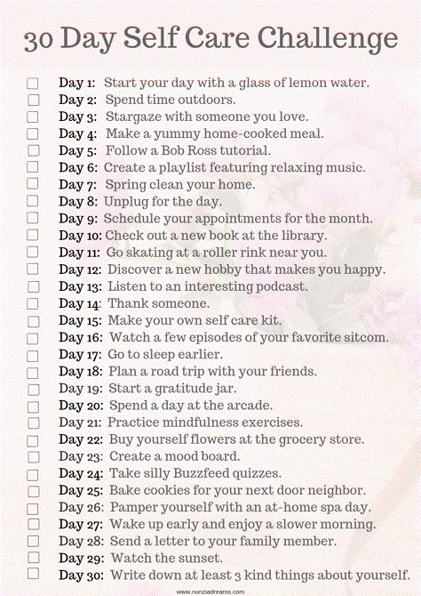 30 Days Of Self Care, Positive Quotes For Life Encouragement, 30 Day Self Care Challenge, 30 Day Self Care, 30 Day Challenges, Self Care Challenge, Happiness Challenge, Self Care Checklist, Self Care Bullet Journal