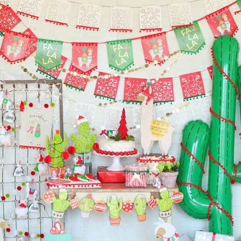 Festive Fiesta Christmas, Llama Christmas Decoration, Christmas Party Mexican Theme, Mexican Christmas Theme Party, Feliz Navidad Party Ideas, Mexican Christmas Party Decorations, Christmas Fiesta Theme, Festive Fiesta Christmas Party, Fiesta Christmas Decorations