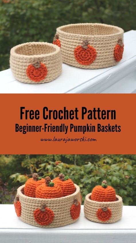 Fall Crocheted Items, Simple Fall Crochet Patterns, Orange Yarn Projects, Free Crocheted Pumpkin Patterns, Halloween Basket Crochet, Crochet Pumpkin Bowl, Beginner Fall Crochet Patterns, Crochet Pumpkin Placemat Free Pattern, Crochet Fall Gifts